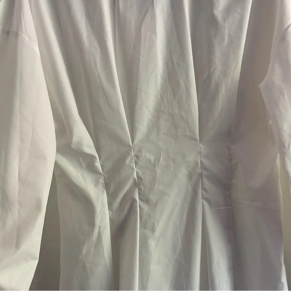 Shein White Oversized Button Up Collared Shirt Dress Sheer Womens Size 2 - Picture 4 of 9